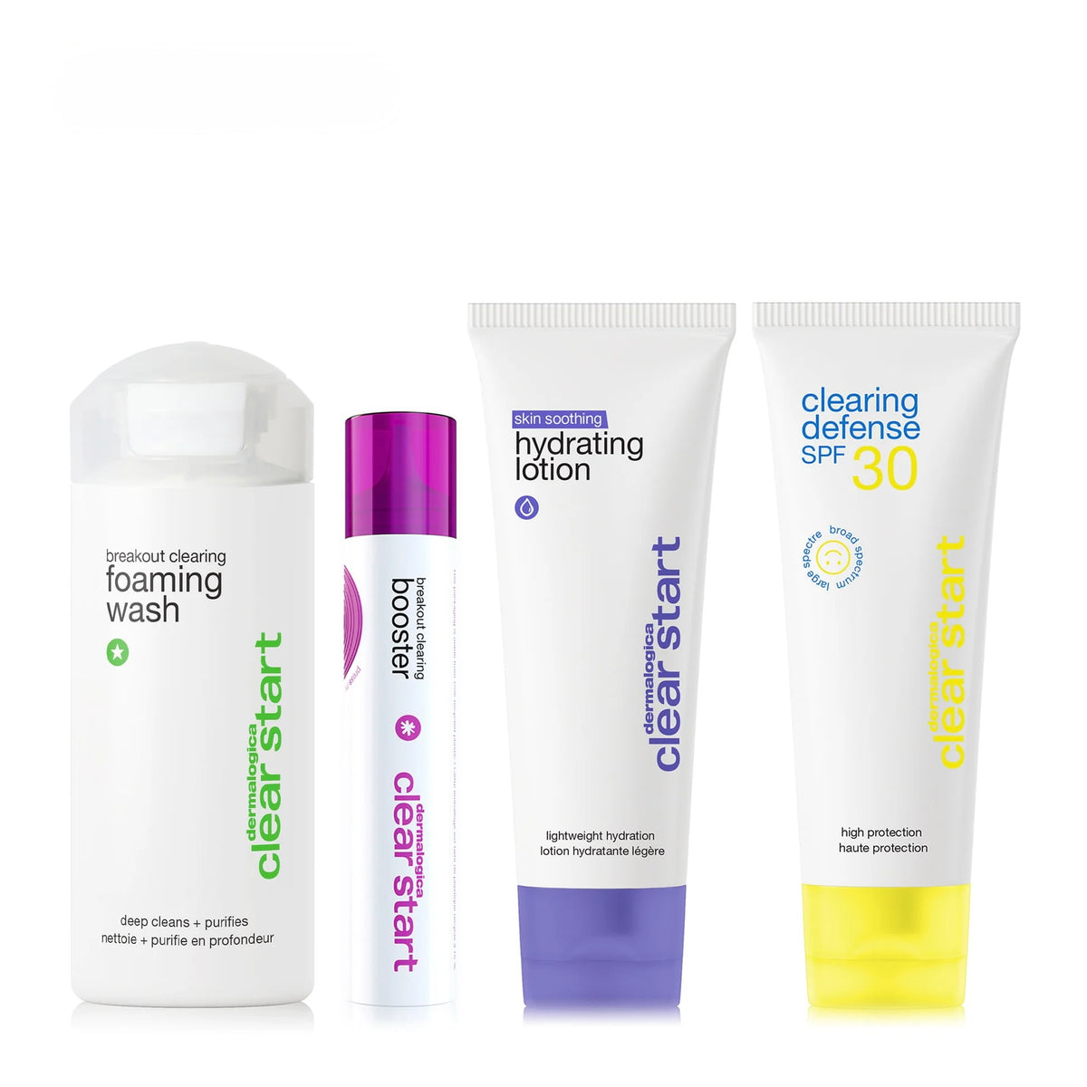 Dermalogica Clear Start cleansers and treatments on white