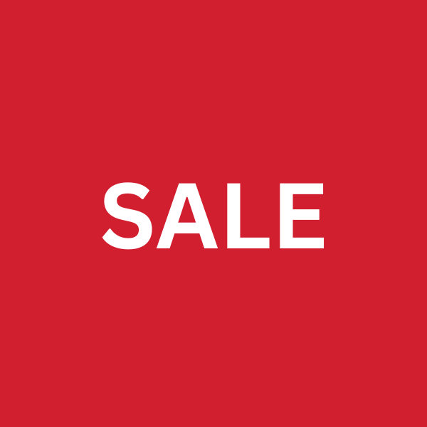 SALE text in white on a red square for the Clearance collection
