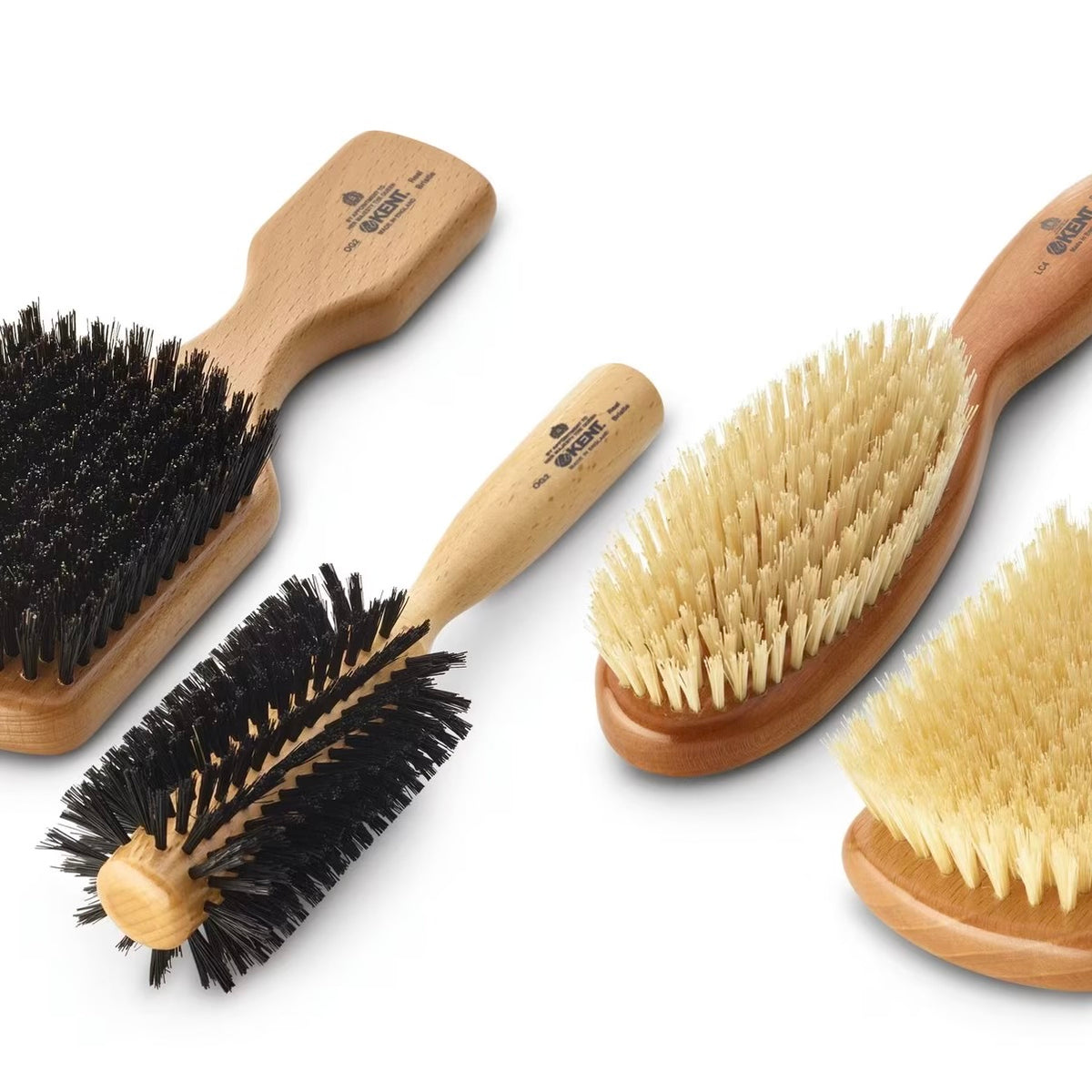 Kent hairbrushes with wooden handles and mixed bristles