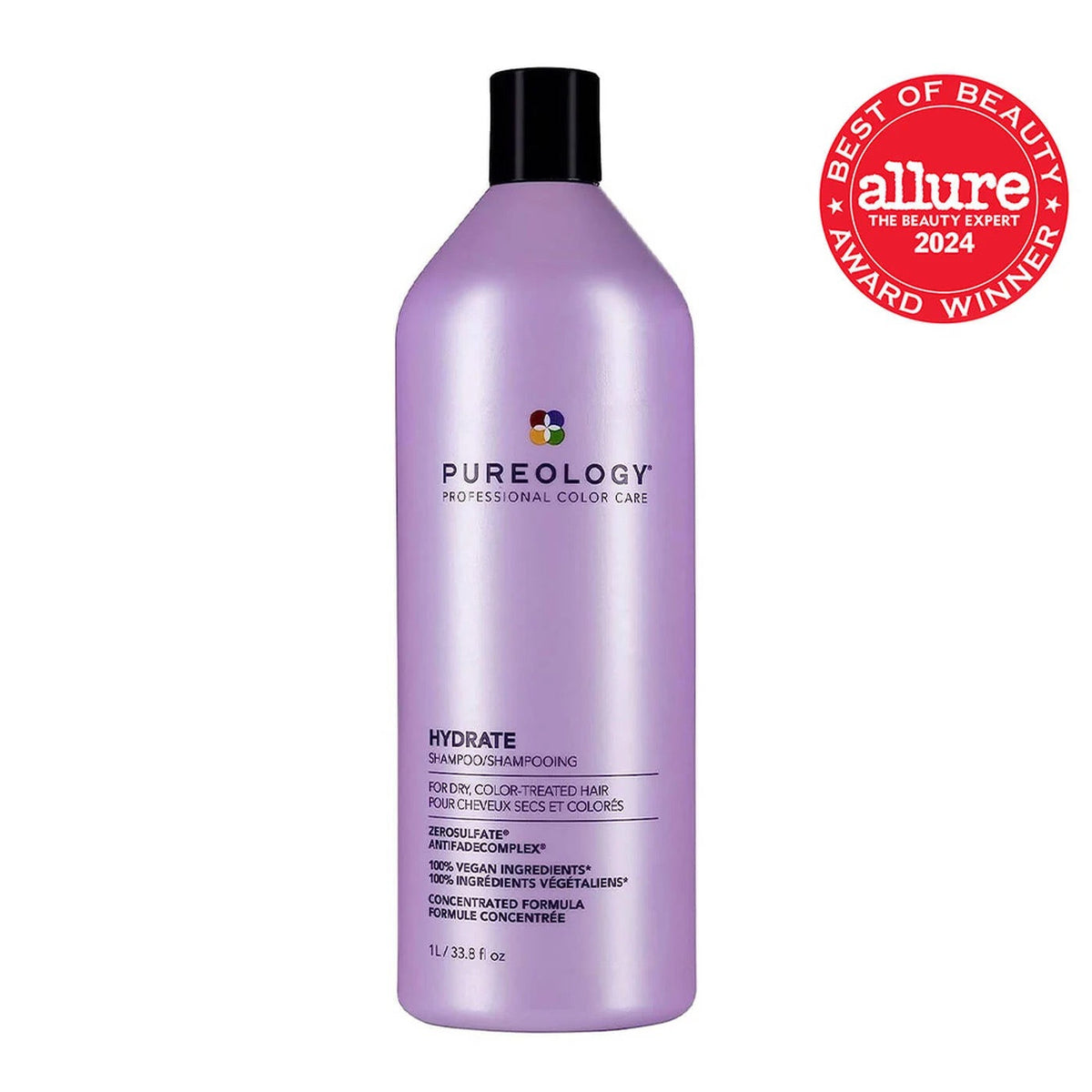 Pureology Hydrate Shampoo bottle for dry colour-treated hair and sulfate-free moisturizing haircare 1 litre Curious Salons 