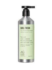 Curl Fresh shampoo bottle with green label on a gray background