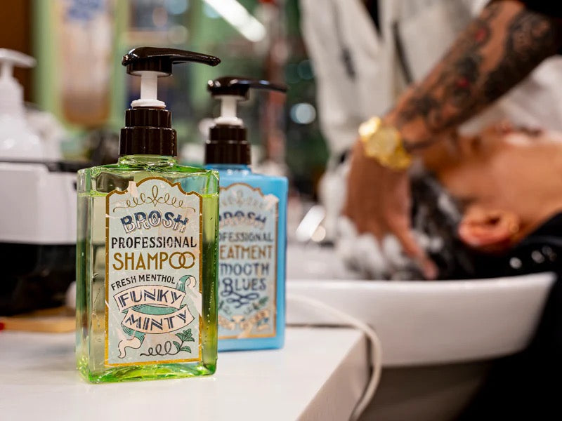 Two bottles of shampoo and conditioner BROSH Smooth Blues Conditioning Treatment for cooling hair and scalp repair in Canada