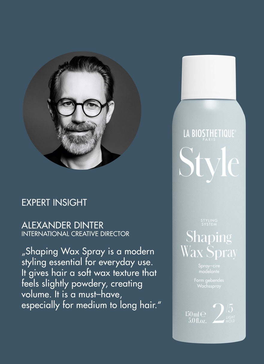 Shaping Wax Spray with expert insight from Alexander Dinter on a dark blue background