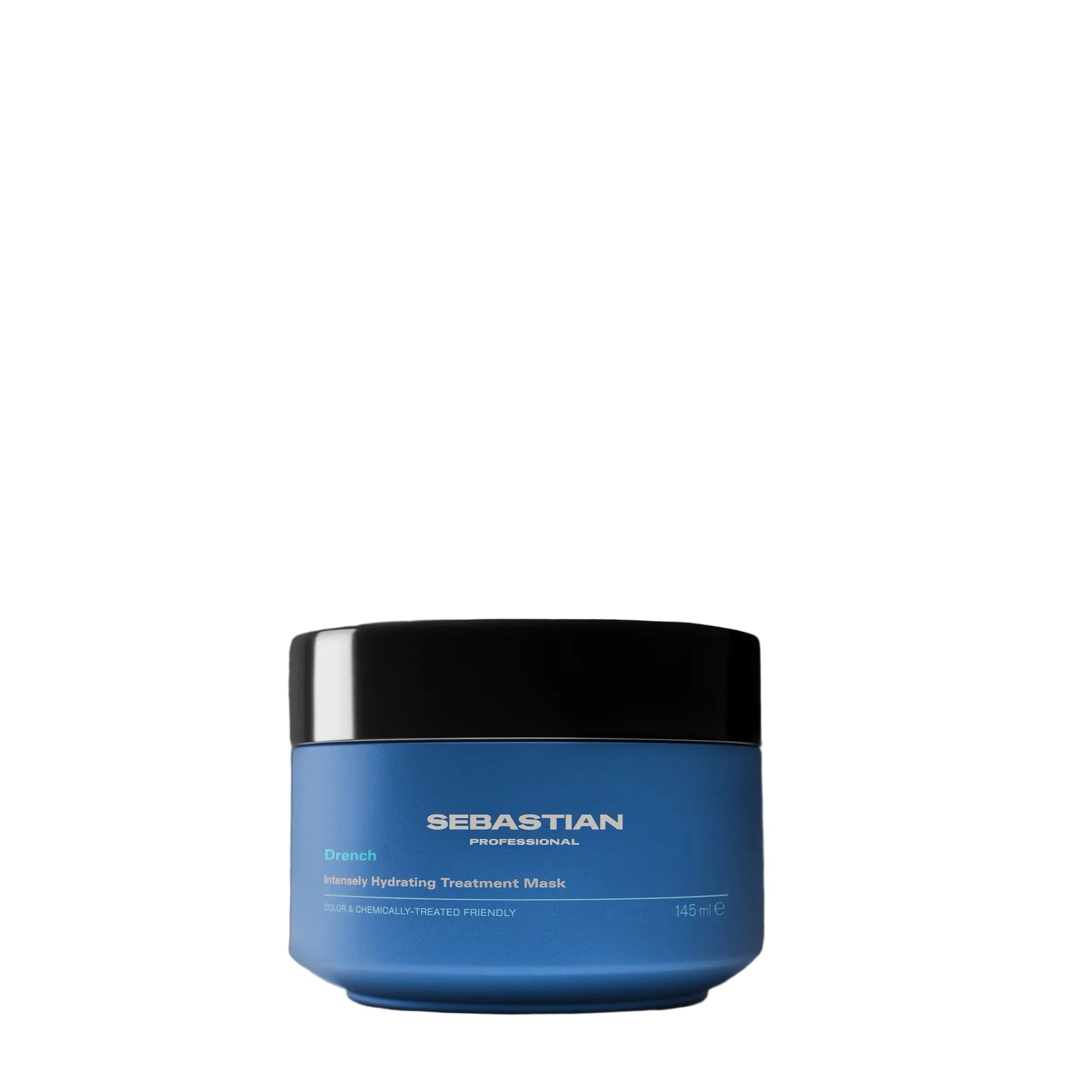Blue jar of Sebastian professional hair mask on a gray background