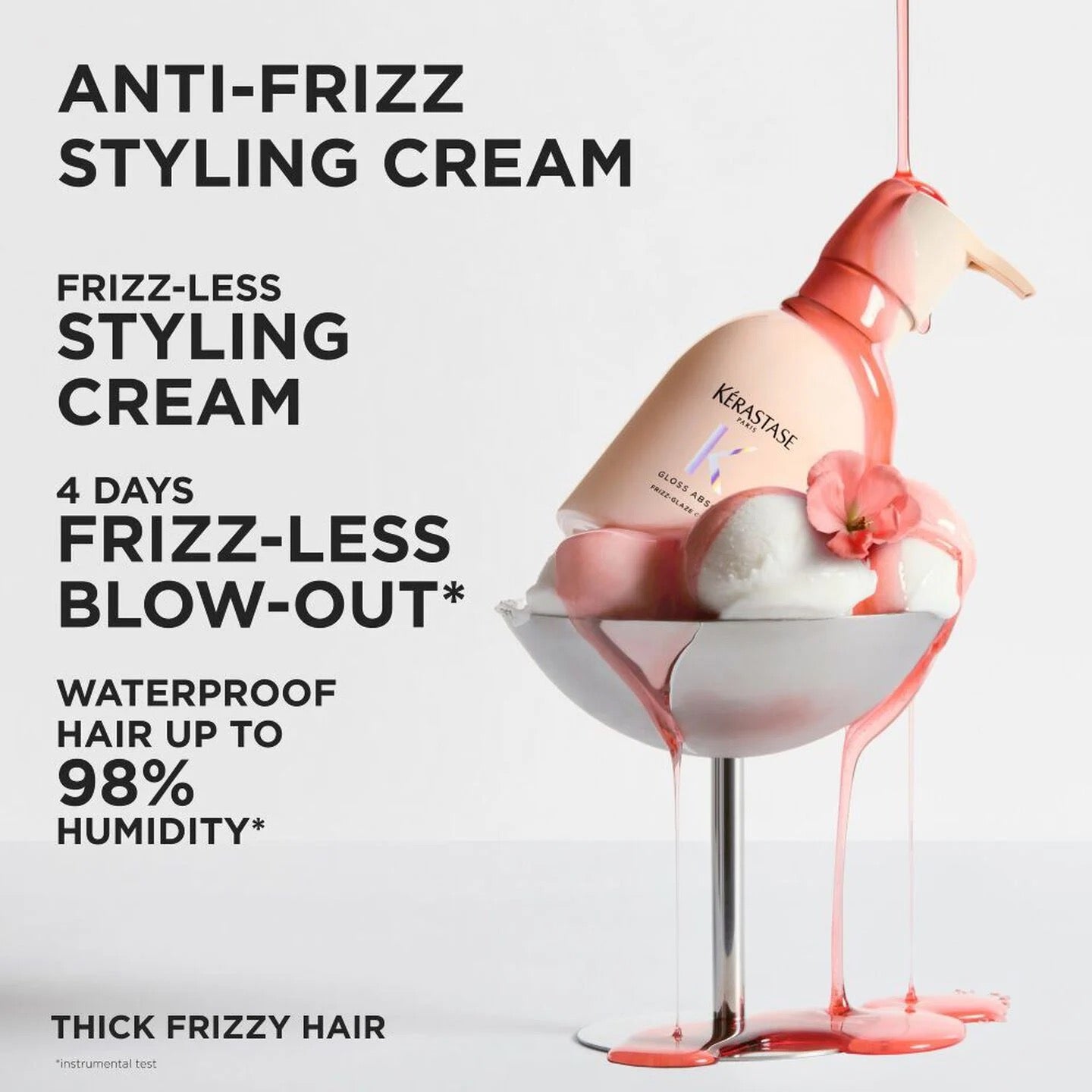 Kerastase anti-frizz styling cream bottle with text on a white background