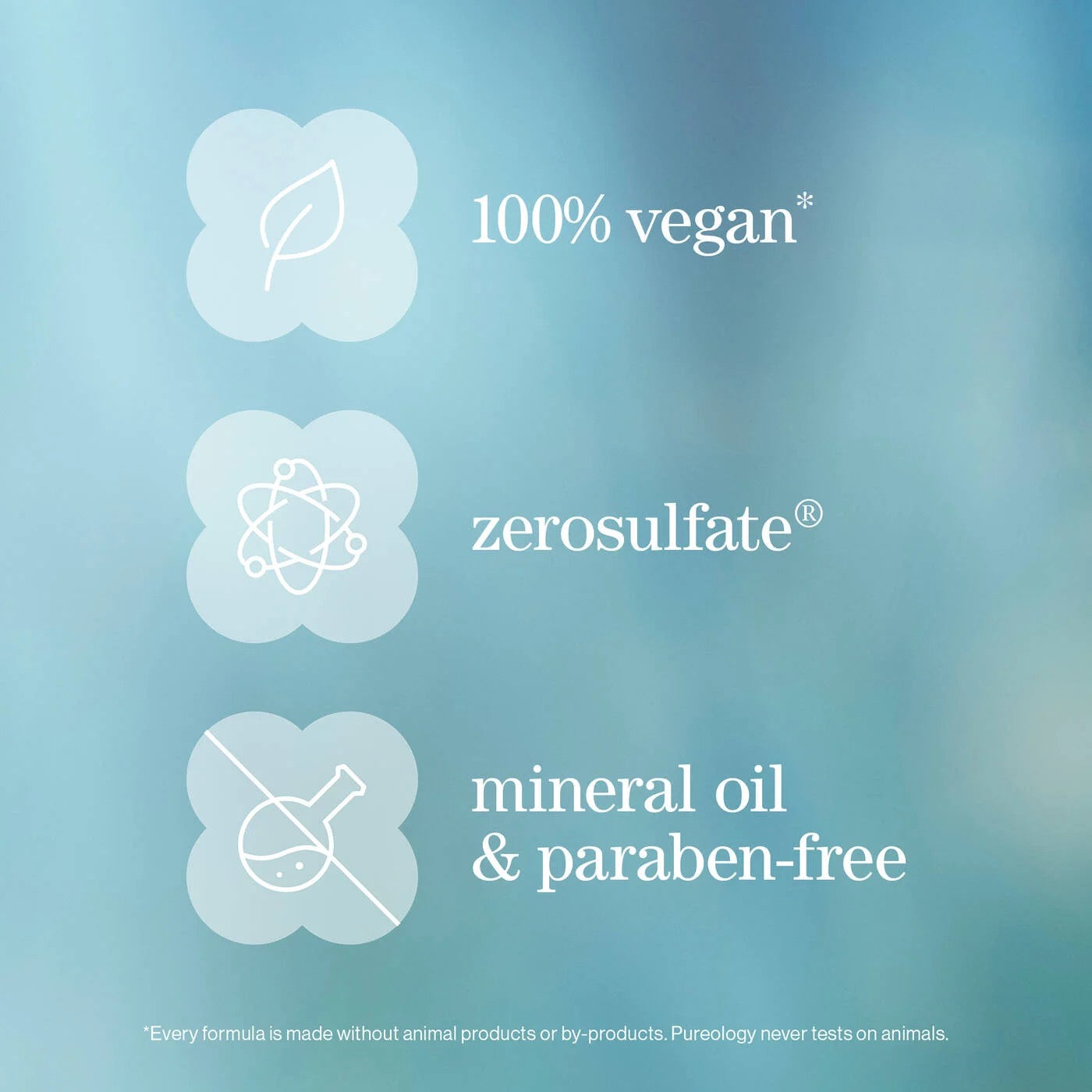 Pureology Strength Cure Shampoo for damaged colour-treated hair in Canada Certification icons for 100% vegan, zerosulfate, mineral oil & paraben-free on a blue background.