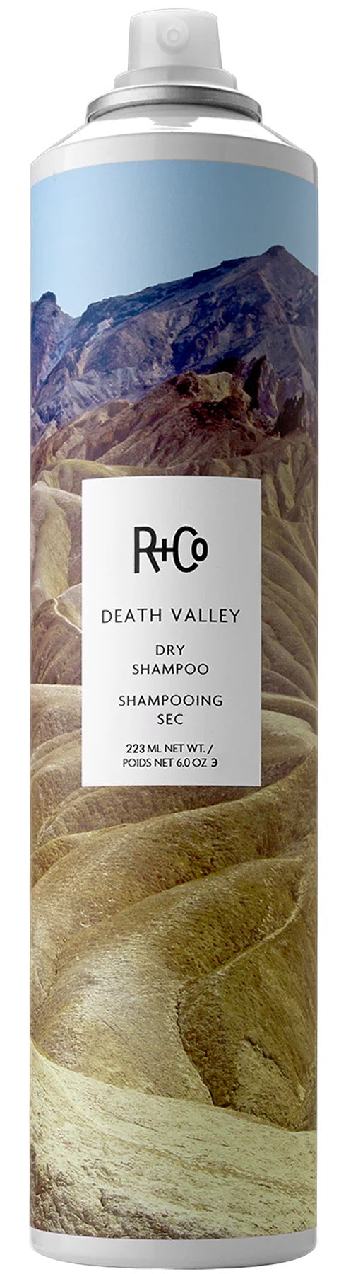 bottle of  R+Co DEATH VALLEY Dry Shampoo for volume and texture available in Canada at Curious Salons