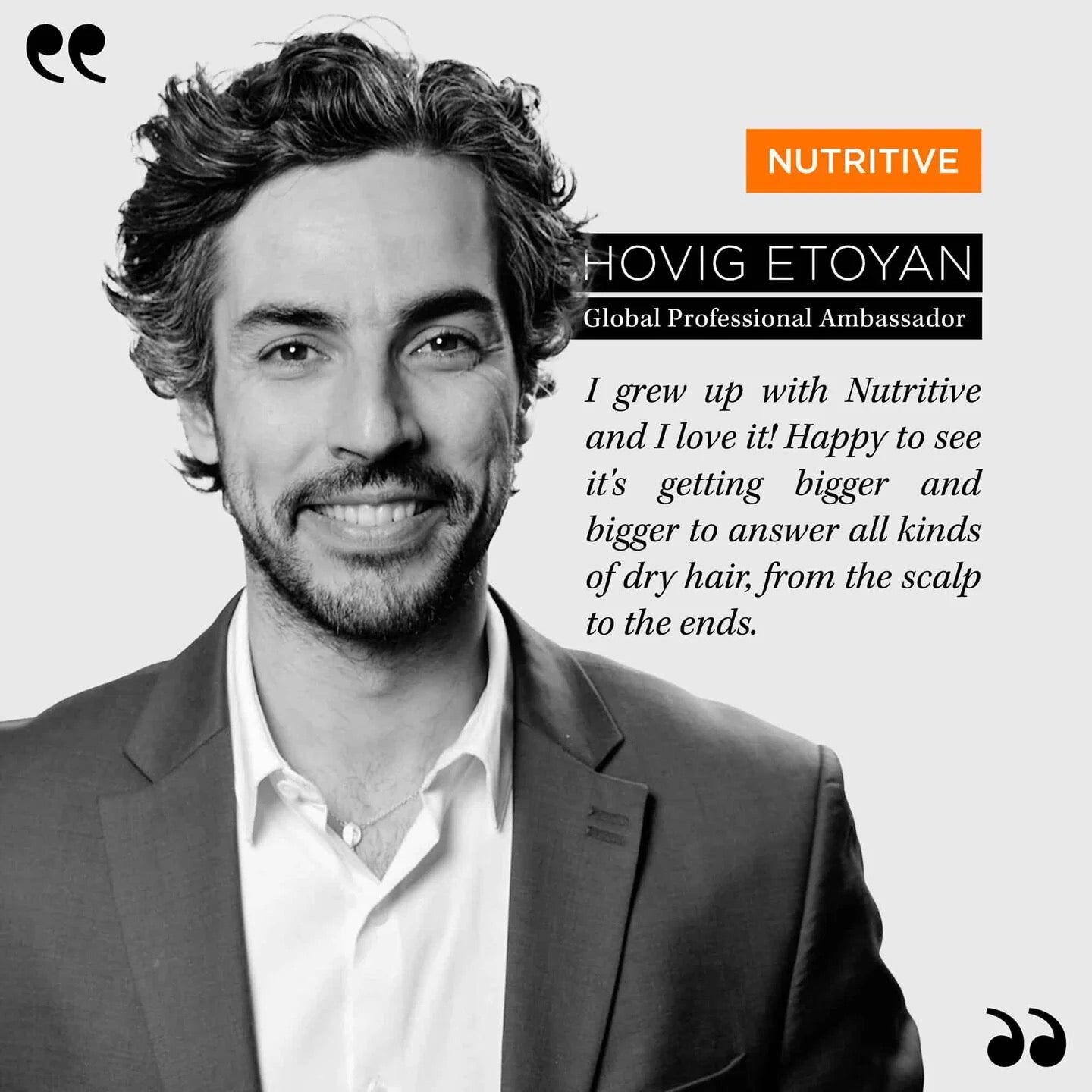 Man in suit with Nutritive branding and text about dry hair care.