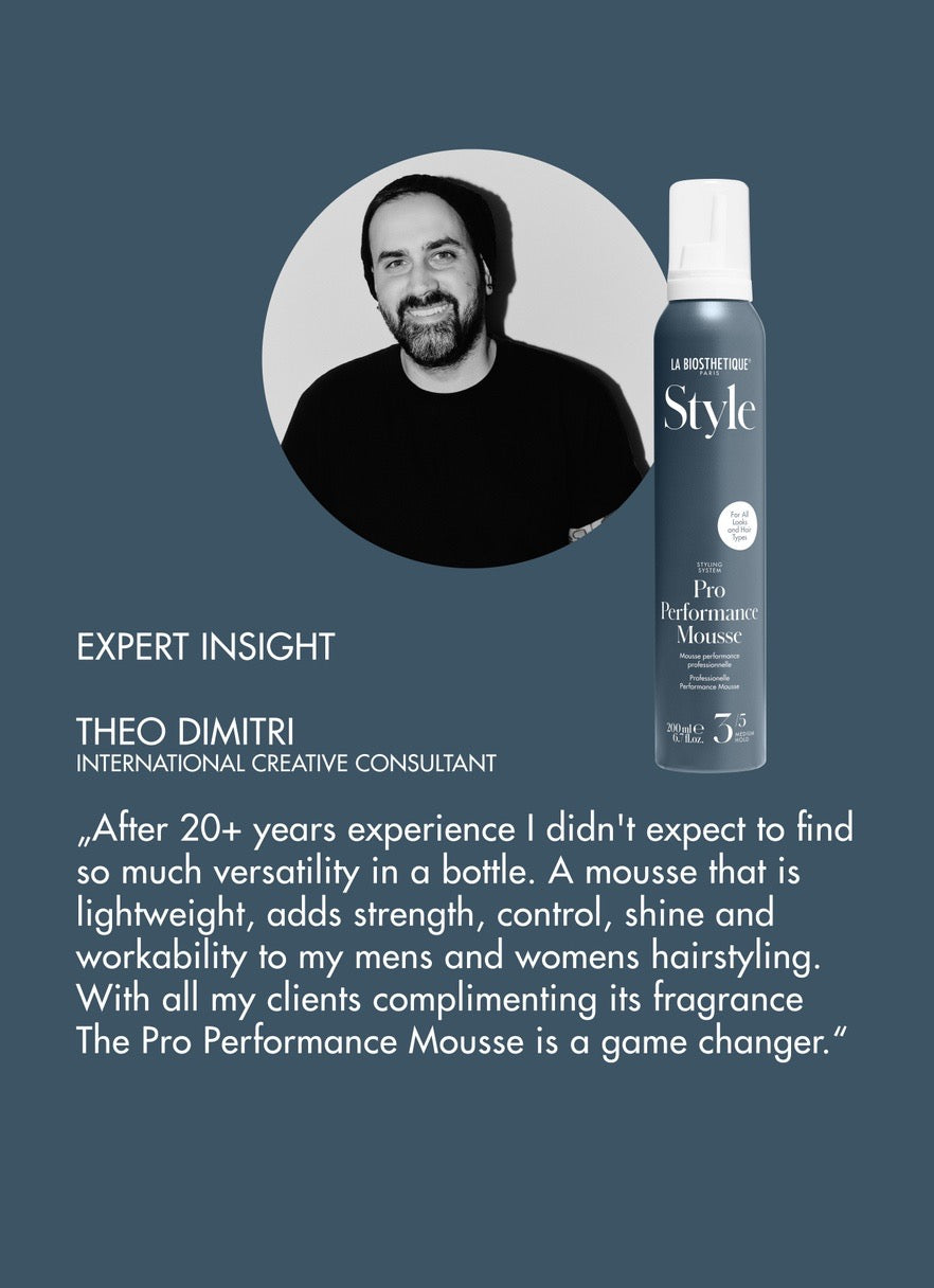 Advertisement for a hair product with a man's face and product on a blue background