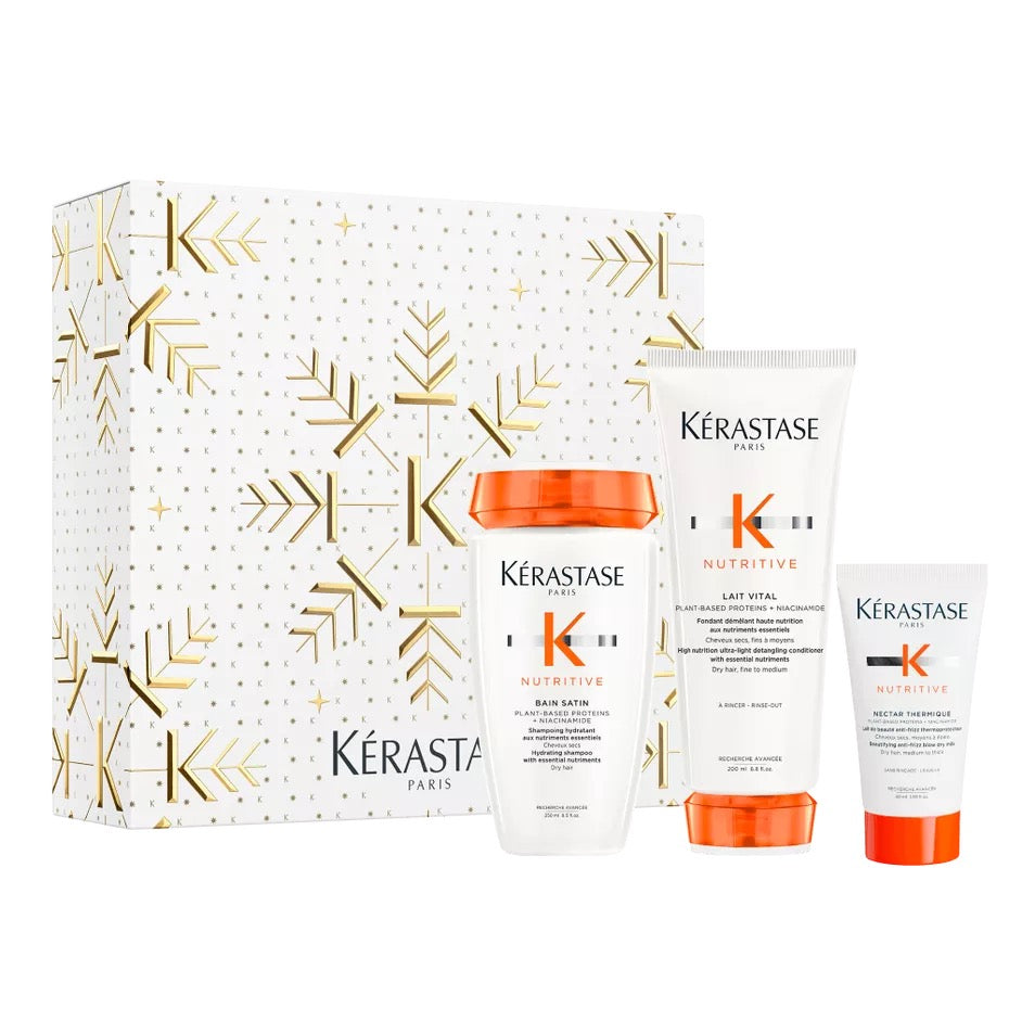 Kérastase Paris Nutritive hair care gift set featuring a white and gold patterned box, Curious Salons Calgary Alberta Canada