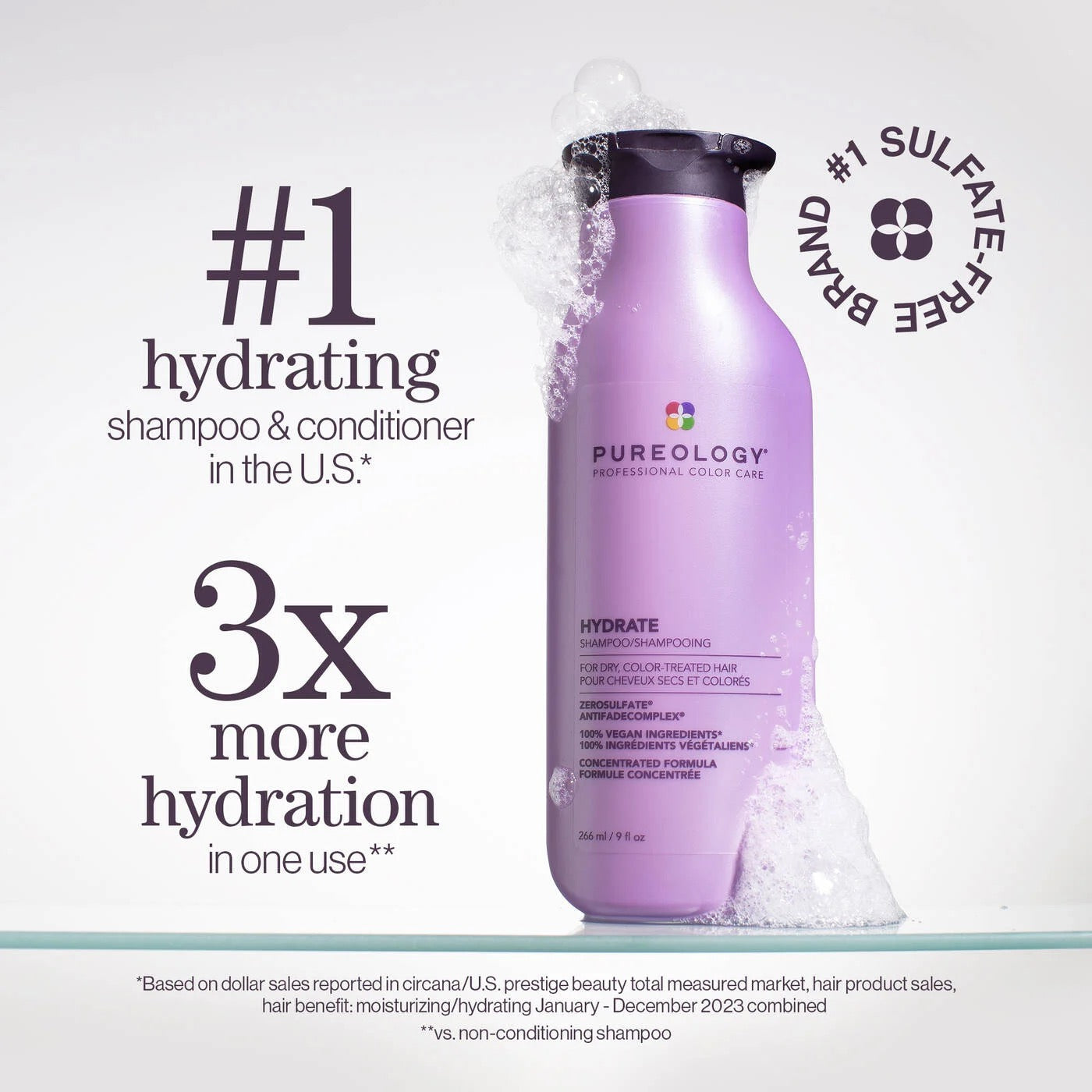 Pureology Hydrate Shampoo bottle for dry colour-treated hair and sulfate-free moisturizing haircare