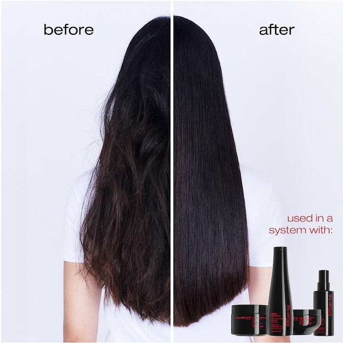 Before and after comparison of hair treatment with product Shu Uemura Ashita 