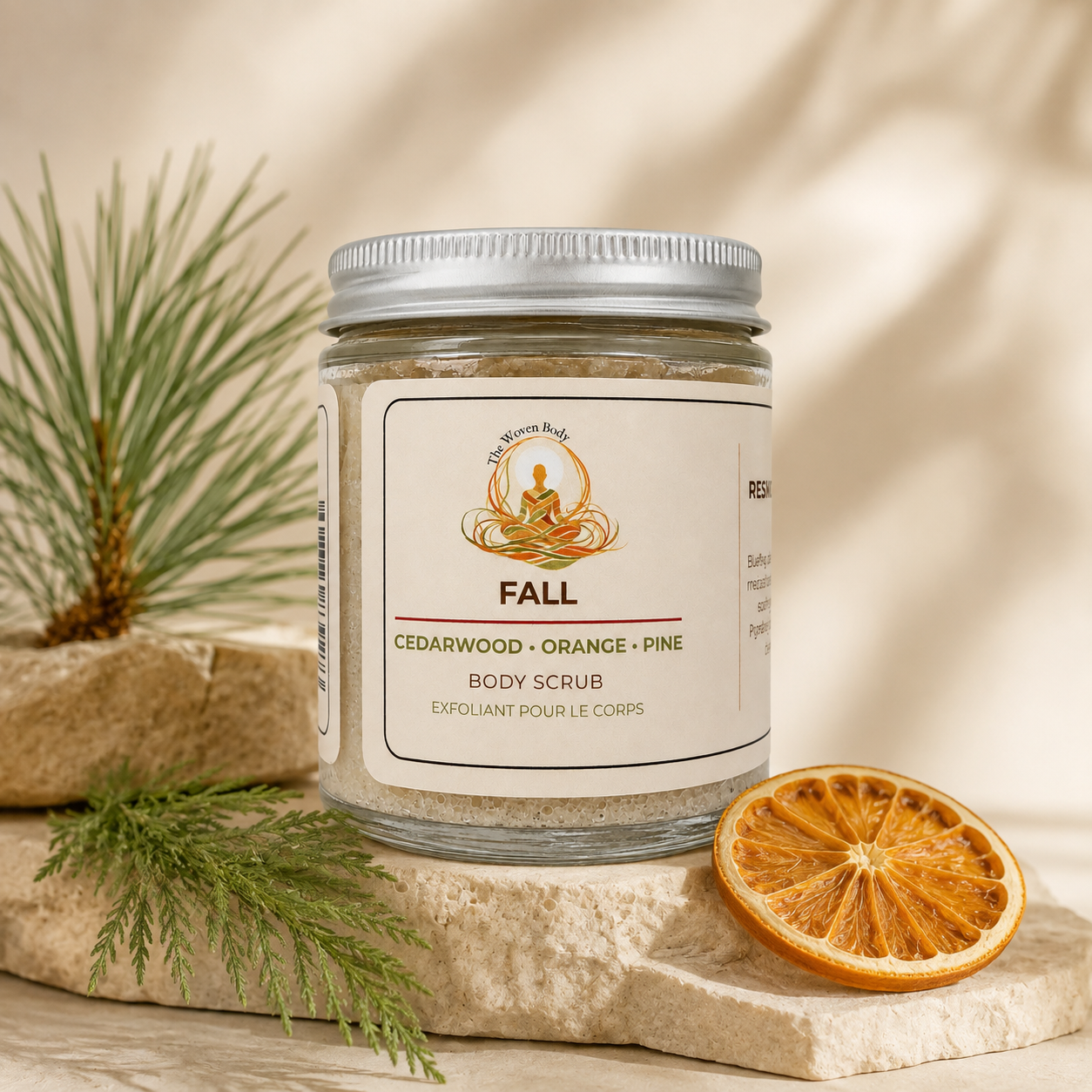 The Woven Body FALL Body Scrub in Cedarwood, Orange & Pine. CLEAN. made with Himalayan, Dead Sea & Epsom salts, Curious Salons 