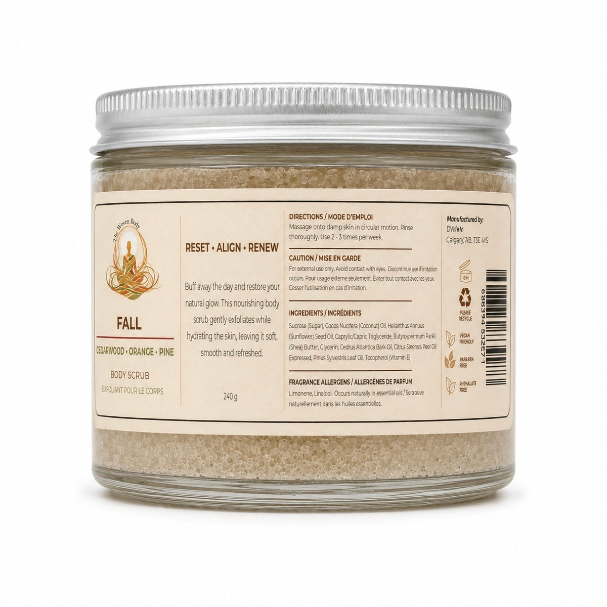 The Woven Body FALL Body Scrub in Cedarwood, Orange & Pine. CLEAN. made with Himalayan, Dead Sea & Epsom salts, Curious Salons 