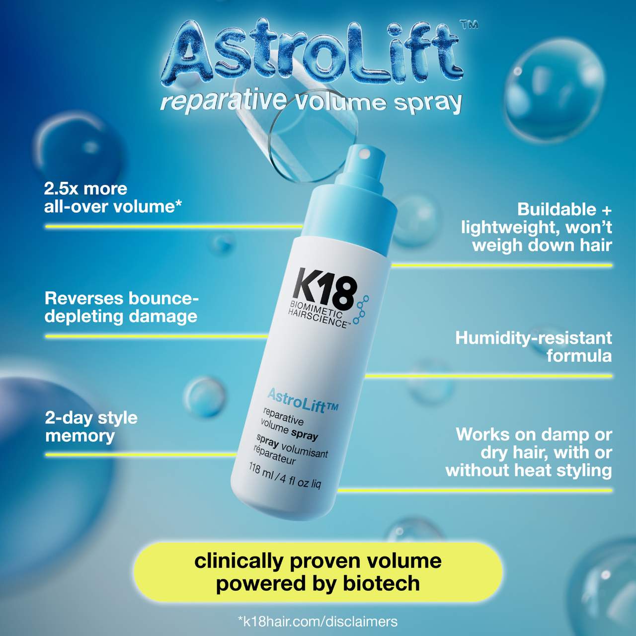 AstroLift™ Reparative Volume Spray by K18 Biomimetic Hairscience