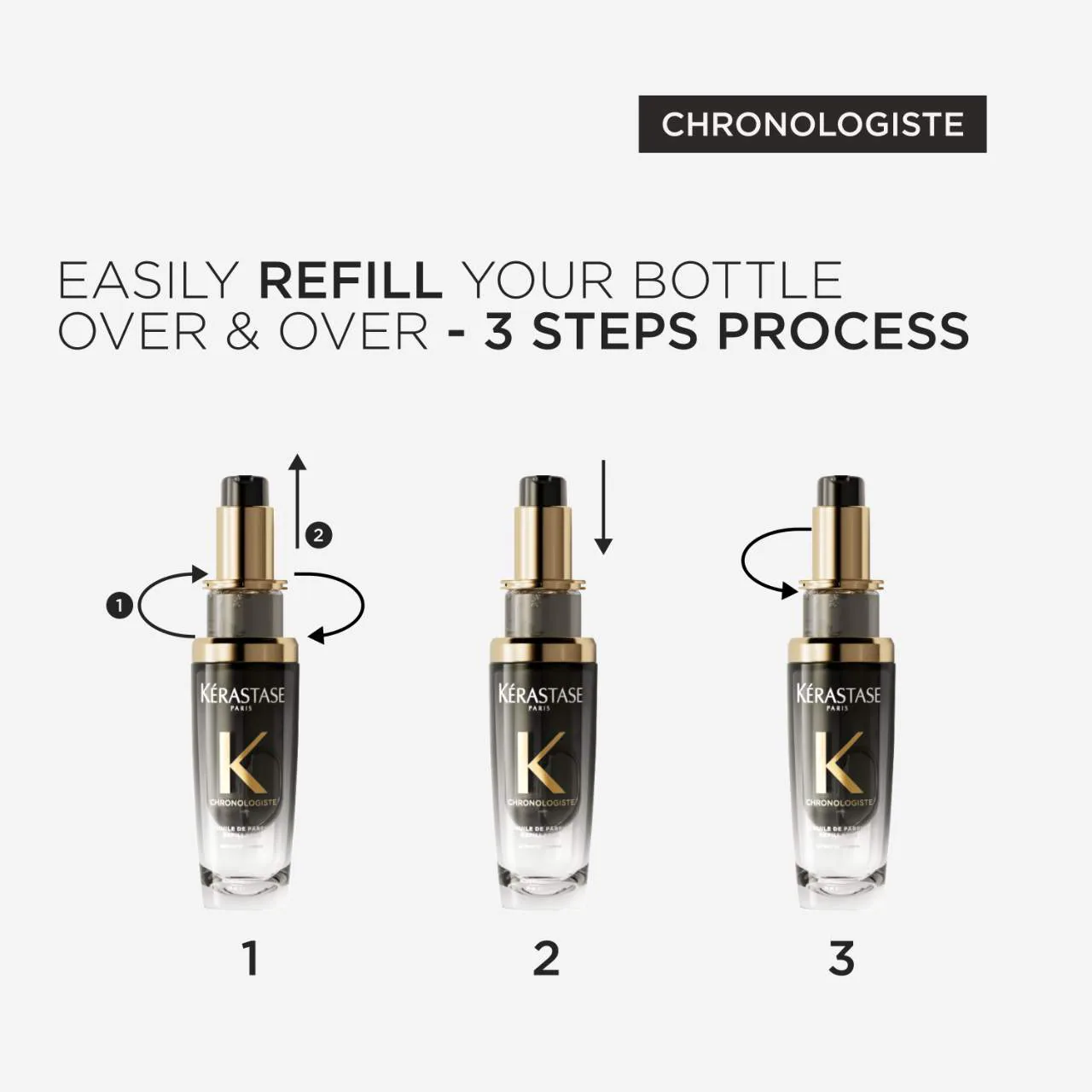 Kerastase Chronologiste serum bottles with refill instructions on a white background