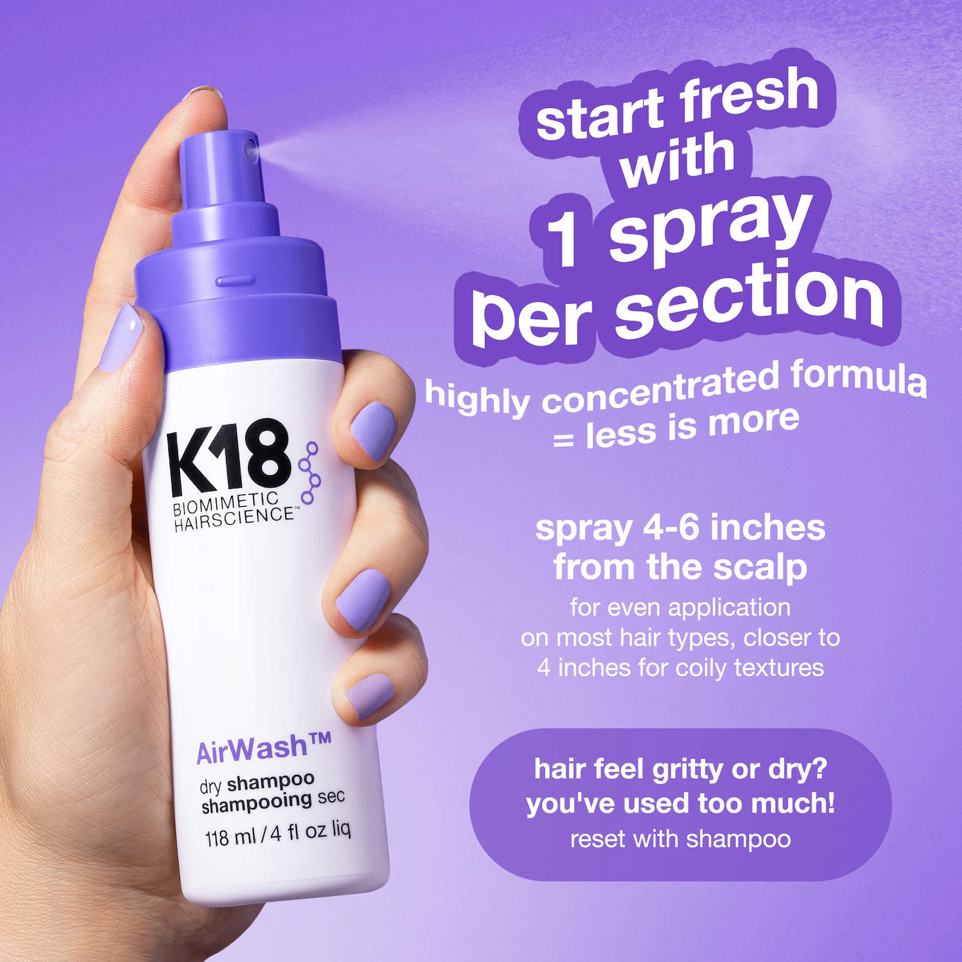 AirWash™ Dry Shampoo by K18 Biomimetic Hairscience