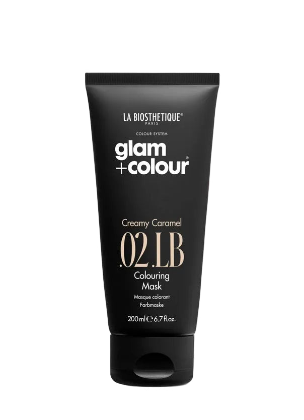 Black tube of La Biosthetique Glam Colour Colouring Mask on a white background