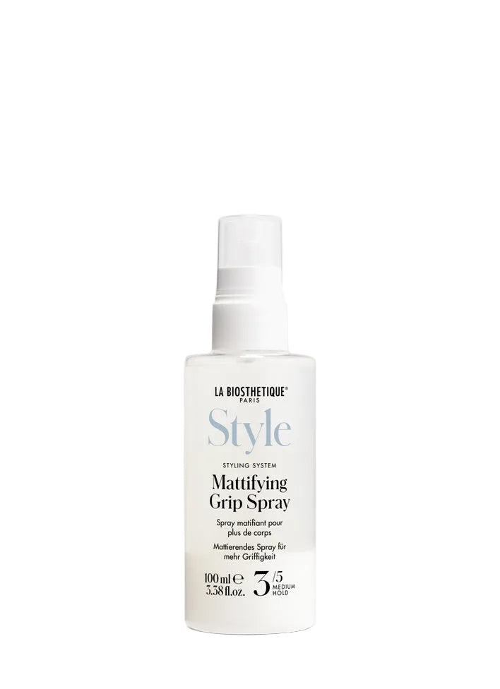 La Biosthetique Style Mattifying Grip Spray bottle on a white background